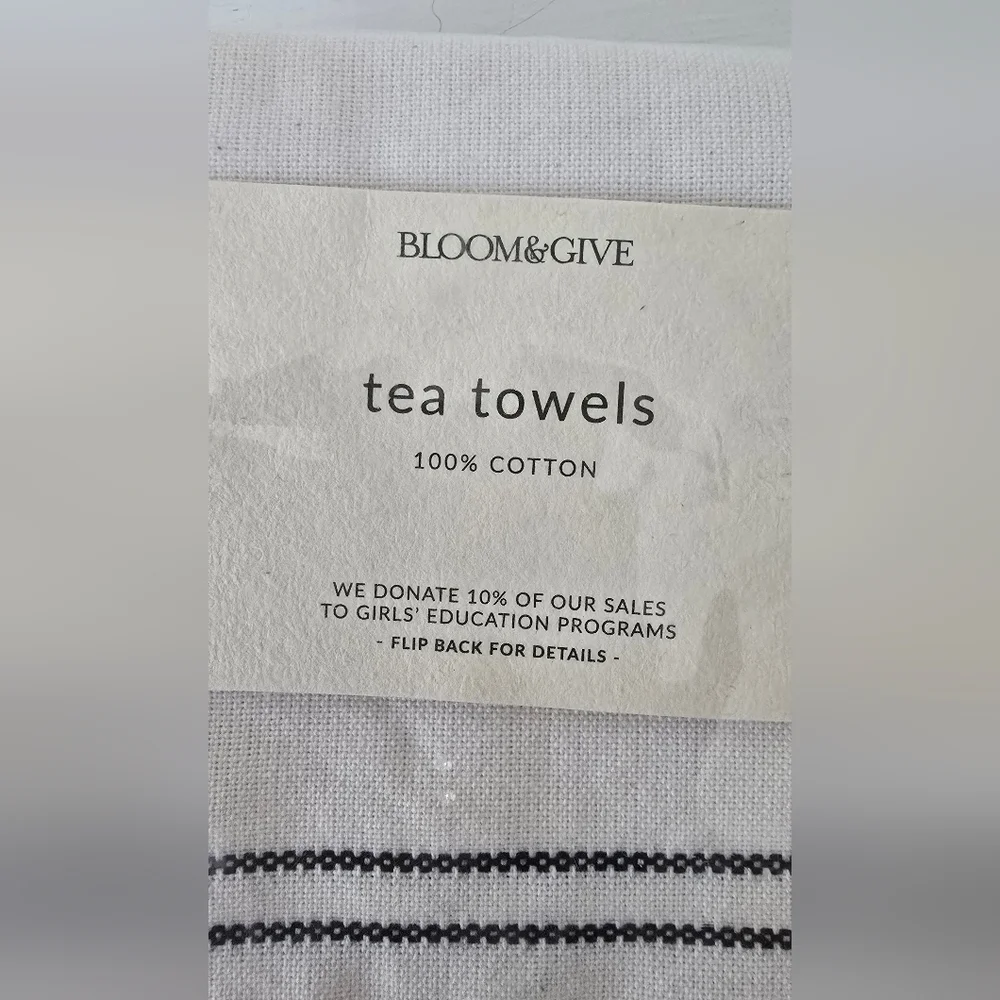 Bloom & Give Tea Towels – 100% Cotton Striped Kitchen Towels (New in Package)